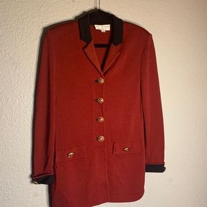 ST JOHN Women's Santana wool English style blazer red black gold buttons size 4
